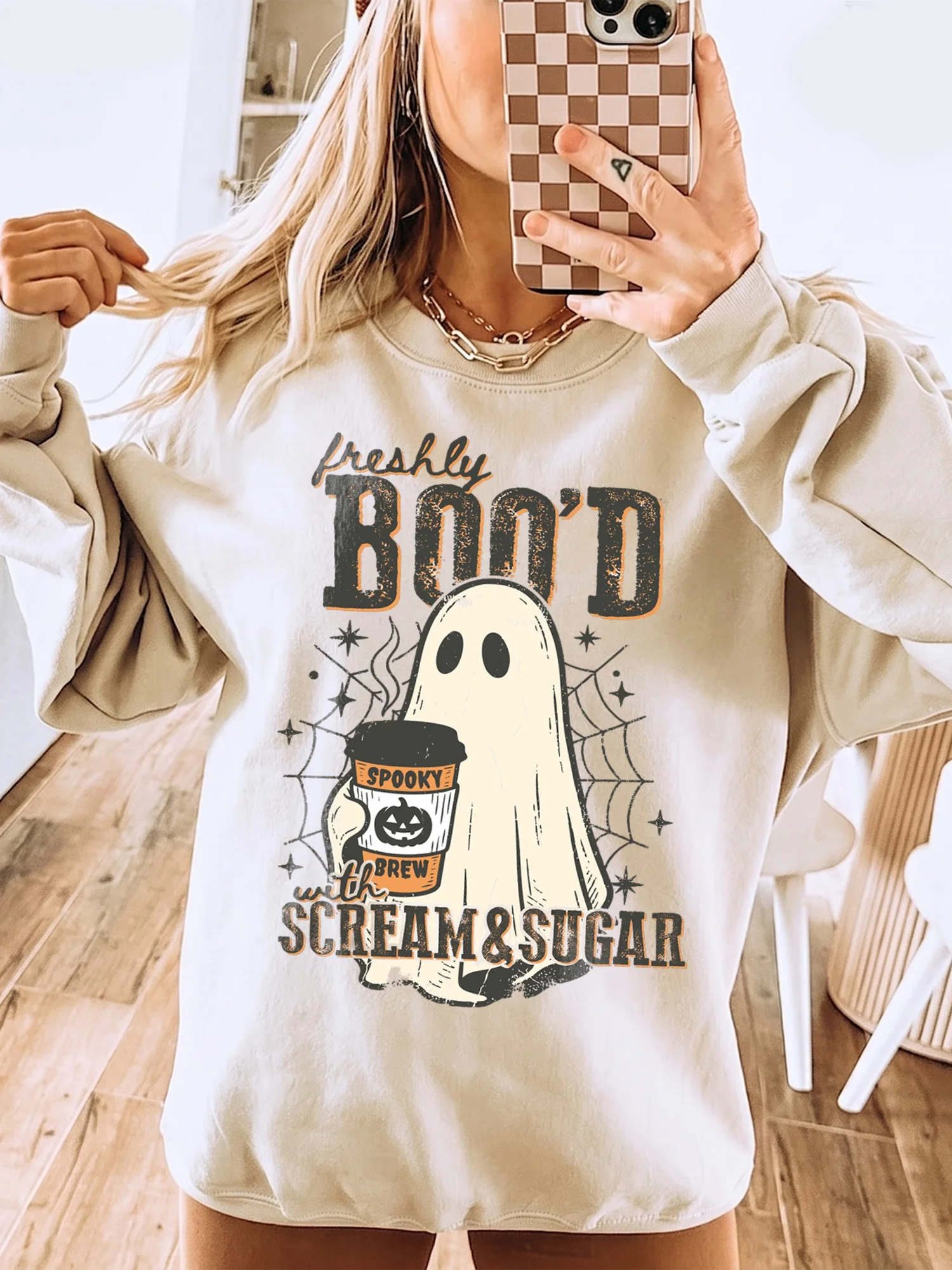 Cute Ghost Coffee Halloween T-Shirt Freshly Boo'd Spooky Brew Graphic Tee Fall Season Apparel for Coffee Lovers
