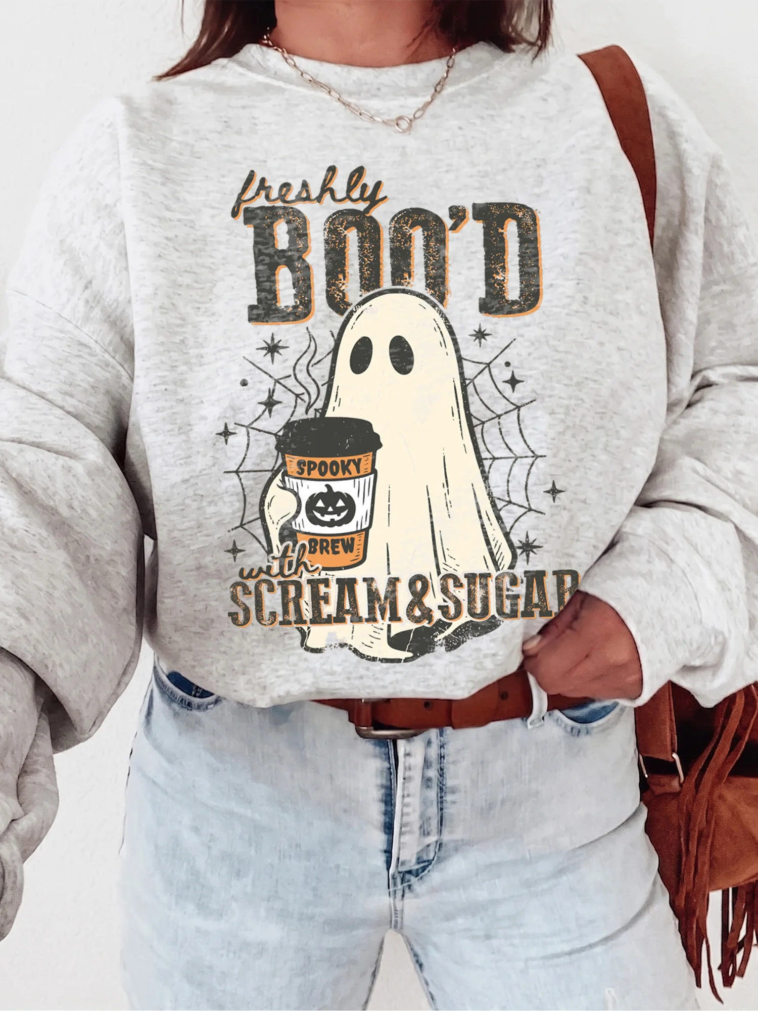 Cute Ghost Coffee Halloween T-Shirt Freshly Boo'd Spooky Brew Graphic Tee Fall Season Apparel for Coffee Lovers