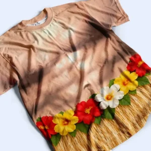 Funny Hula Dancer Illusion Tee Coconut Bra Bikini Top Grass Skirt Hawaiian Luau Beach Party T-Shirt