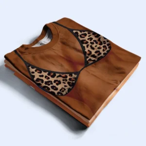 Personalized Leopard Print Bikini Illusion Naked Body Tee Funny Fake Swimsuit Beach T-Shirt Gag Gift