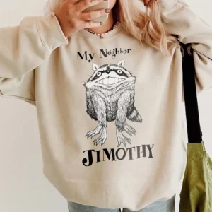 My Neighbor Jimothy Raccoon Meme Graphic Tee Funny Totoro Parody Anime Shirt Creepy Cute Animal T-Shirt