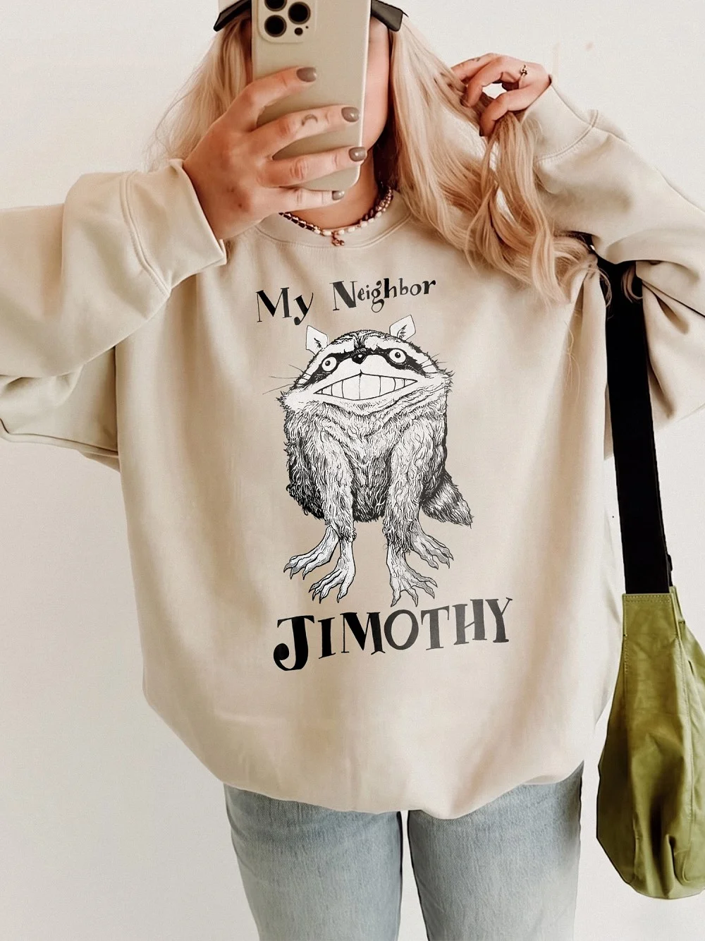 My Neighbor Jimothy Raccoon Meme Graphic Tee Funny Totoro Parody Anime Shirt Creepy Cute Animal T-Shirt