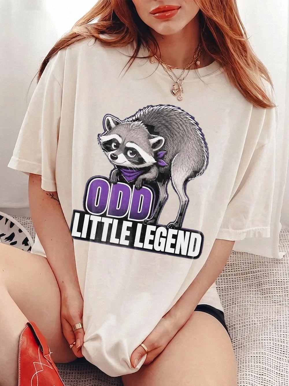 Odd Little Legend Raccoon Graphic Tee Quirky Animal T-Shirt For Women And Kids