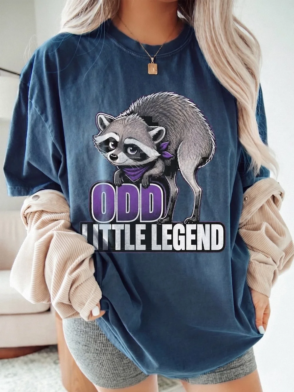 Odd Little Legend Raccoon Graphic Tee Quirky Animal T-Shirt For Women And Kids