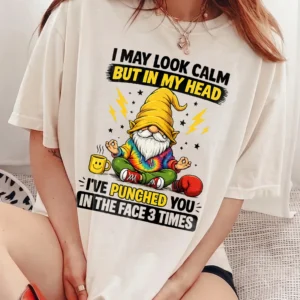 Funny Meditating Gnome May Look Calm But In My Head Graphic Tee Sarcastic Introvert Humor Shirt