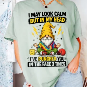 Funny Meditating Gnome May Look Calm But In My Head Graphic Tee Sarcastic Introvert Humor Shirt