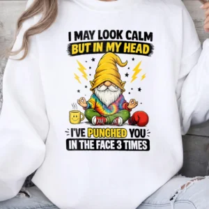 Funny Meditating Gnome May Look Calm But In My Head Graphic Tee Sarcastic Introvert Humor Shirt