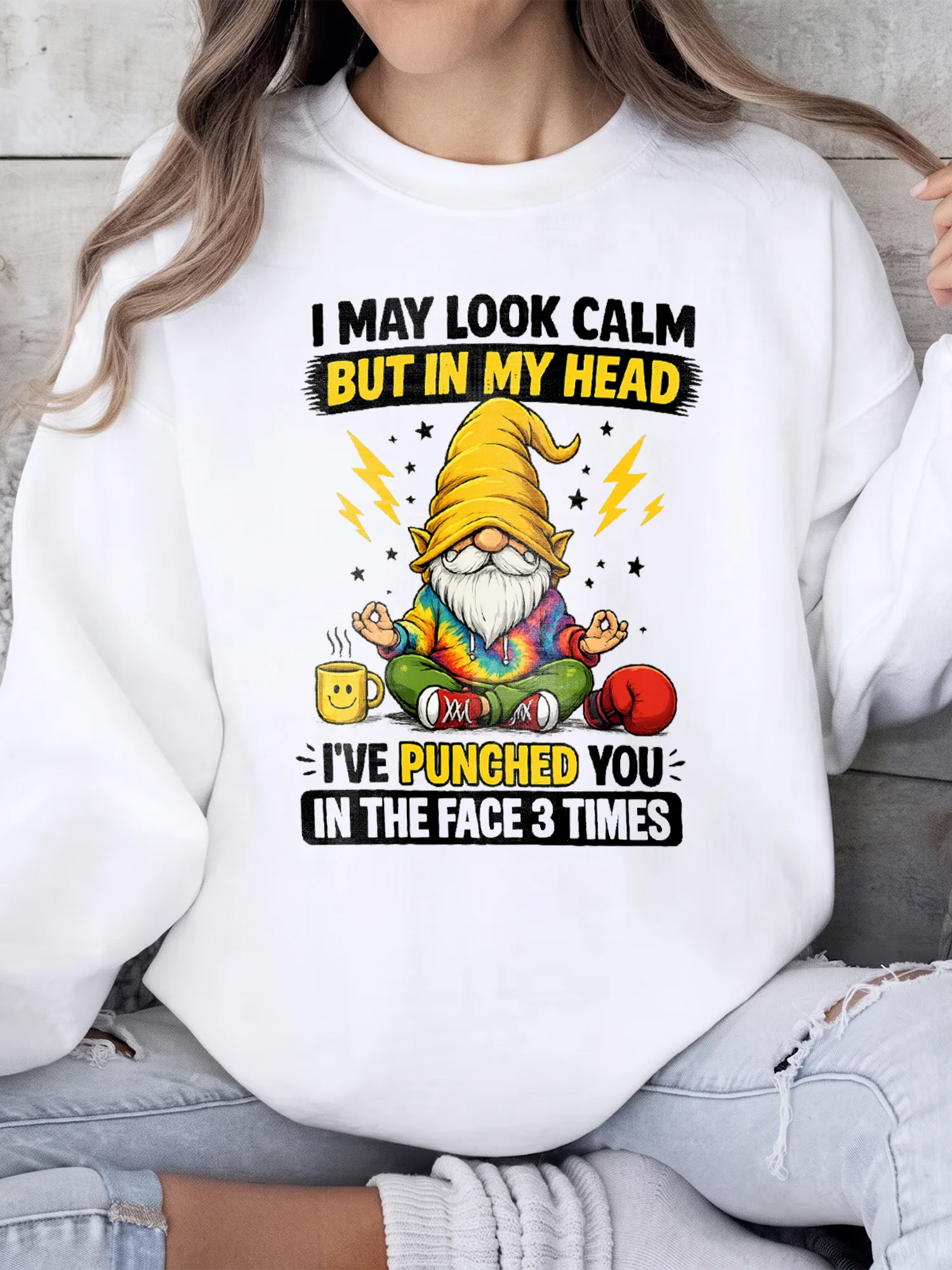Funny Meditating Gnome May Look Calm But In My Head Graphic Tee Sarcastic Introvert Humor Shirt