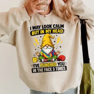 Funny Meditating Gnome May Look Calm But In My Head Graphic Tee Sarcastic Introvert Humor Shirt