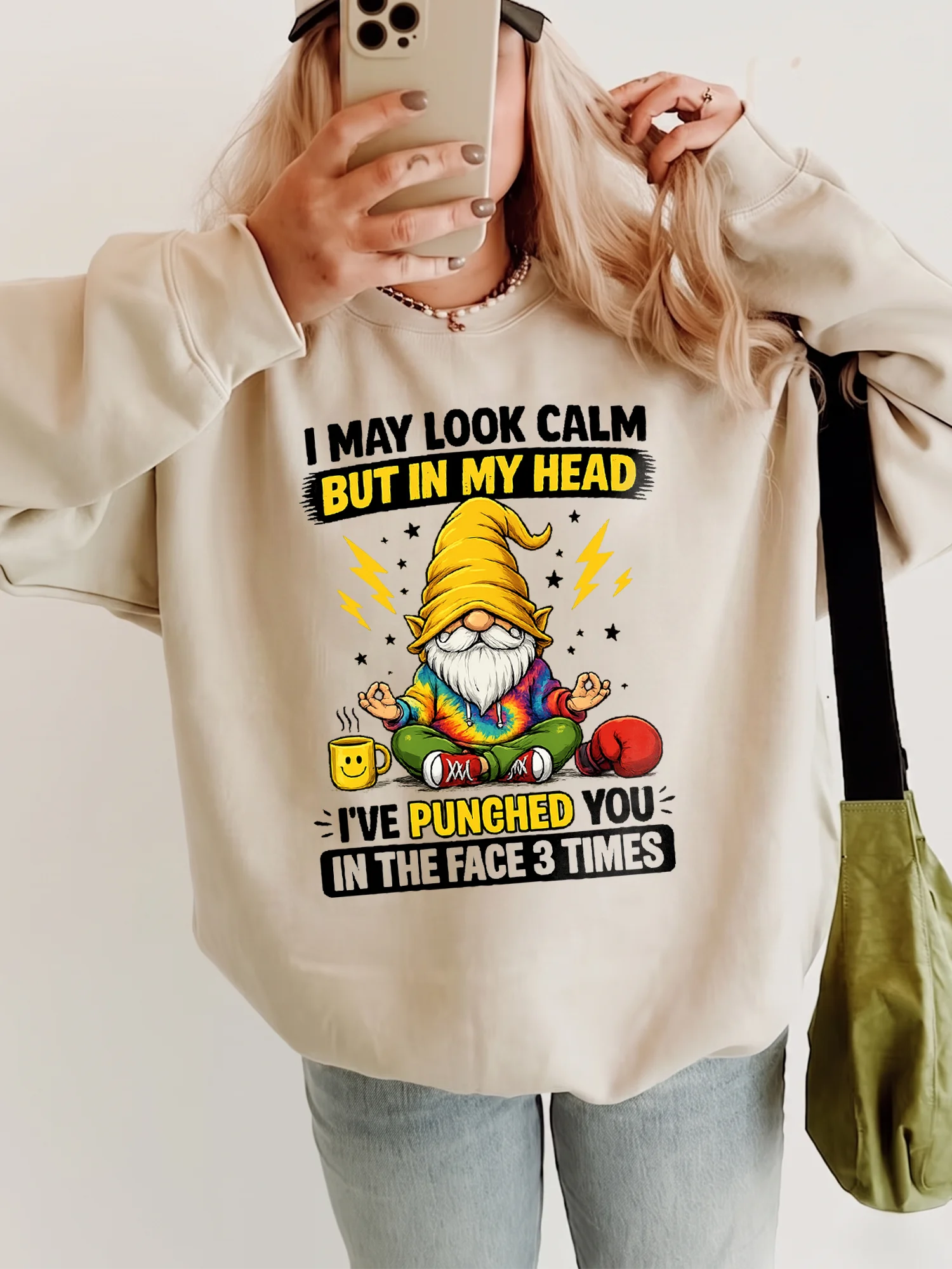 Funny Meditating Gnome May Look Calm But In My Head Graphic Tee Sarcastic Introvert Humor Shirt