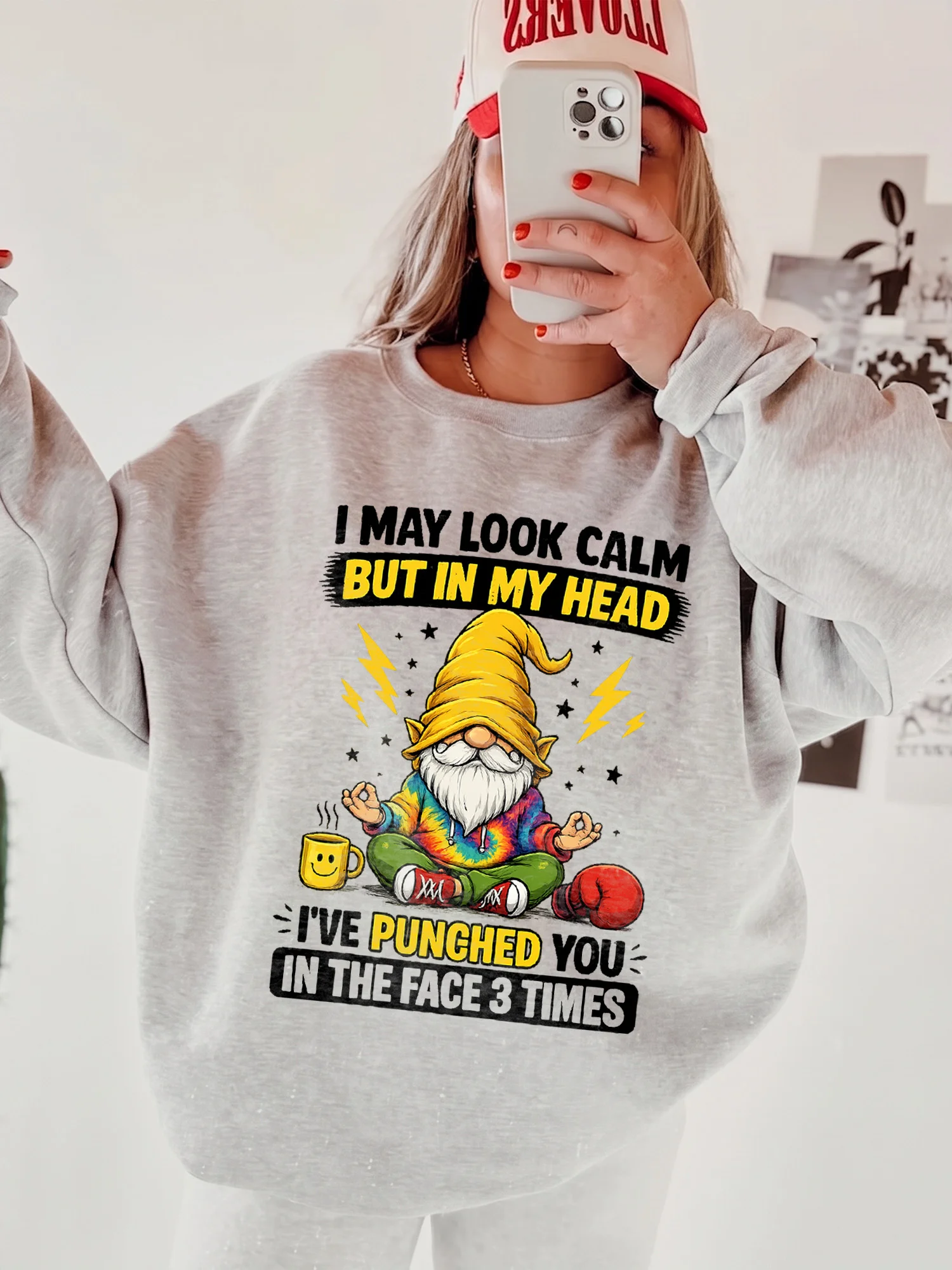 Funny Meditating Gnome May Look Calm But In My Head Graphic Tee Sarcastic Introvert Humor Shirt