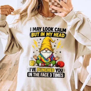 Funny Meditating Gnome May Look Calm But In My Head Graphic Tee Sarcastic Introvert Humor Shirt