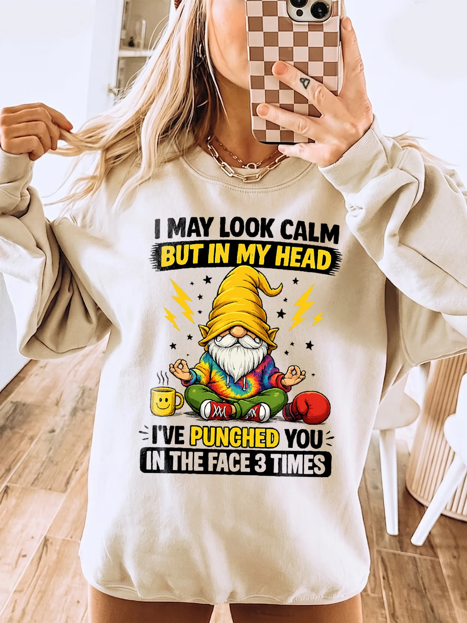 Funny Meditating Gnome May Look Calm But In My Head Graphic Tee Sarcastic Introvert Humor Shirt
