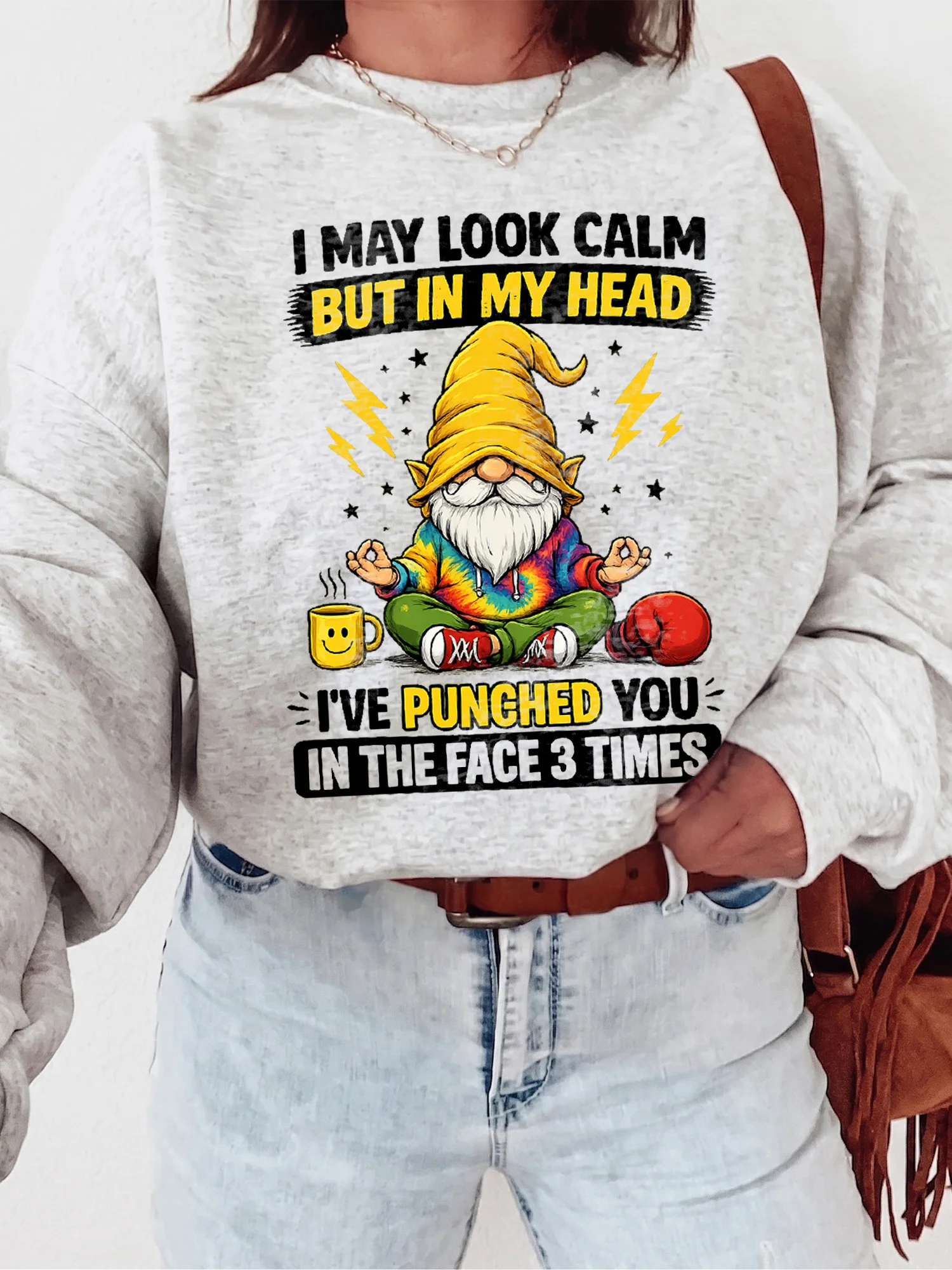Funny Meditating Gnome May Look Calm But In My Head Graphic Tee Sarcastic Introvert Humor Shirt