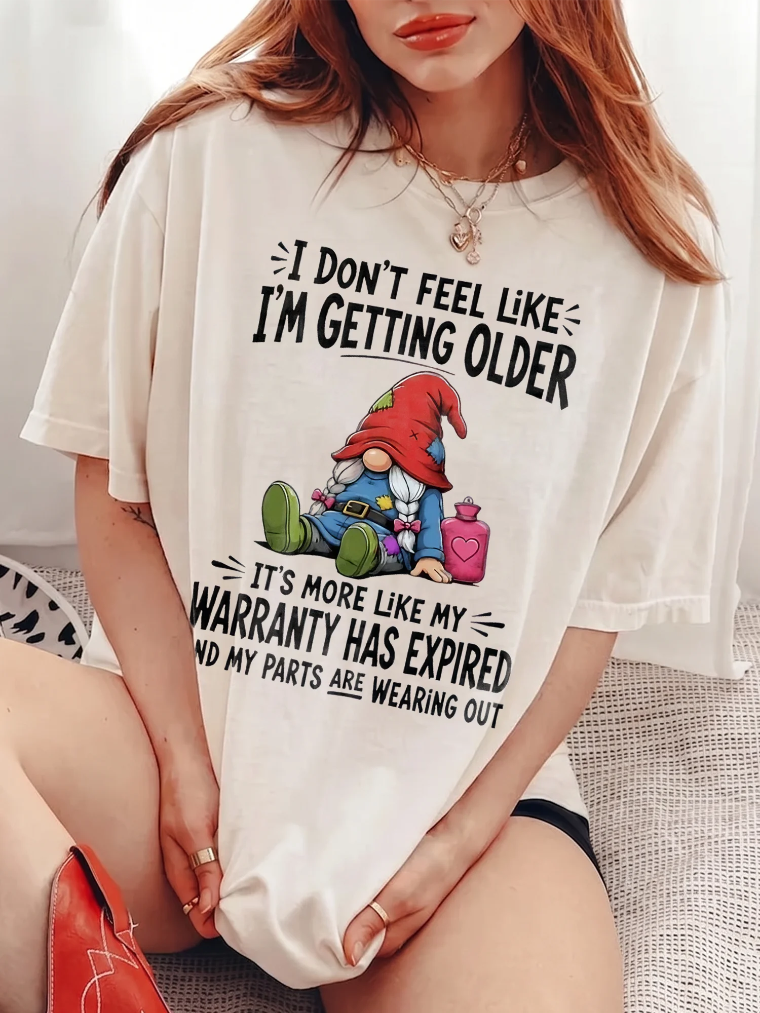 Funny Warranty Has Expired Gnome Tee Aging Humor Graphic T-Shirt For Midlife Birthday Or Retirement Gift