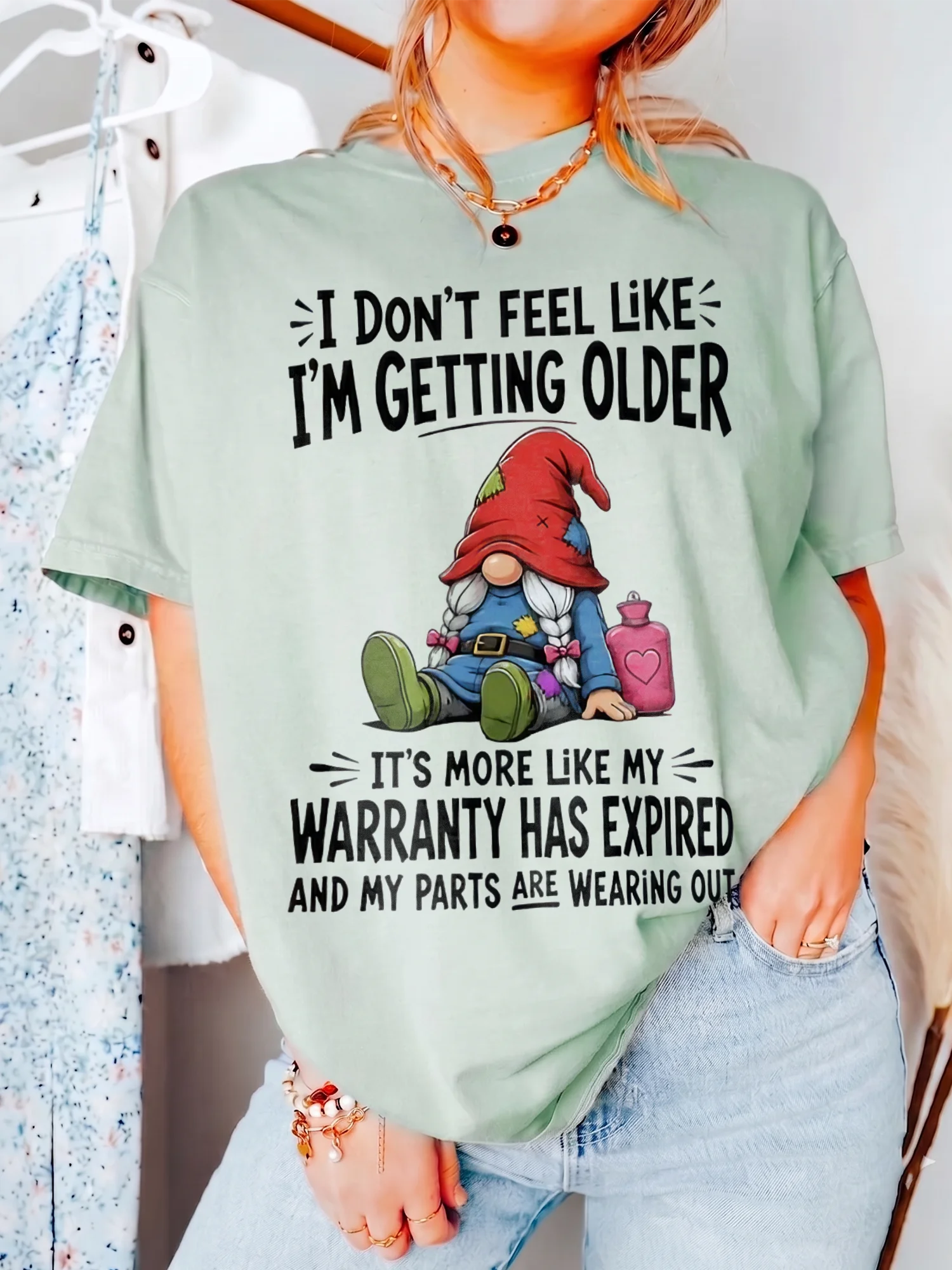 Funny Warranty Has Expired Gnome Tee Aging Humor Graphic T-Shirt For Midlife Birthday Or Retirement Gift