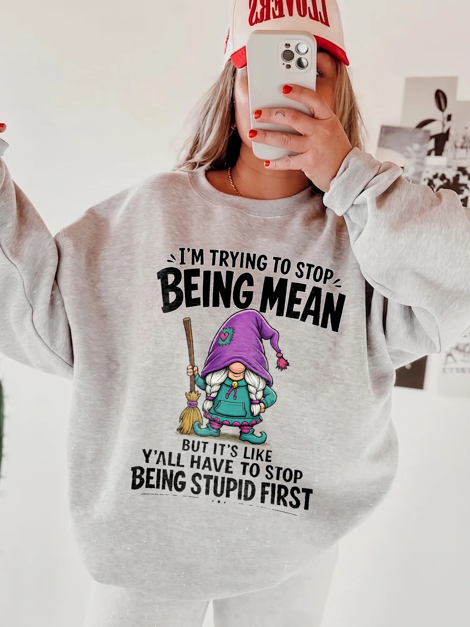 I'm Trying To Stop Being Mean Funny Sarcastic Gnome Graphic Tee Adult Humor Coworker Gift Shirt