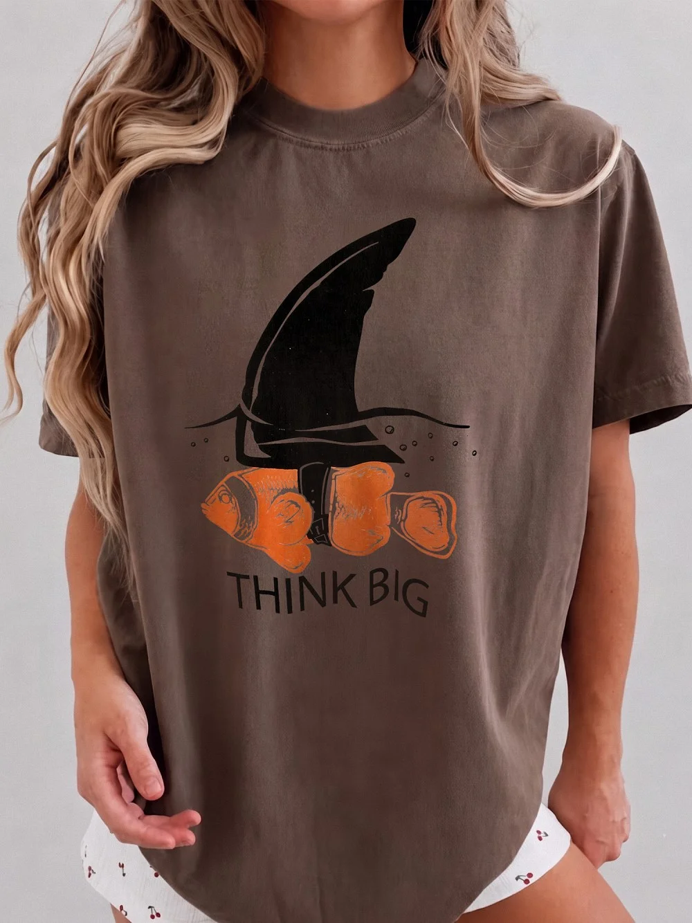 Think Big Clownfish Shark Fin Motivational Graphic Tee For Entrepreneurs And Goal Setters