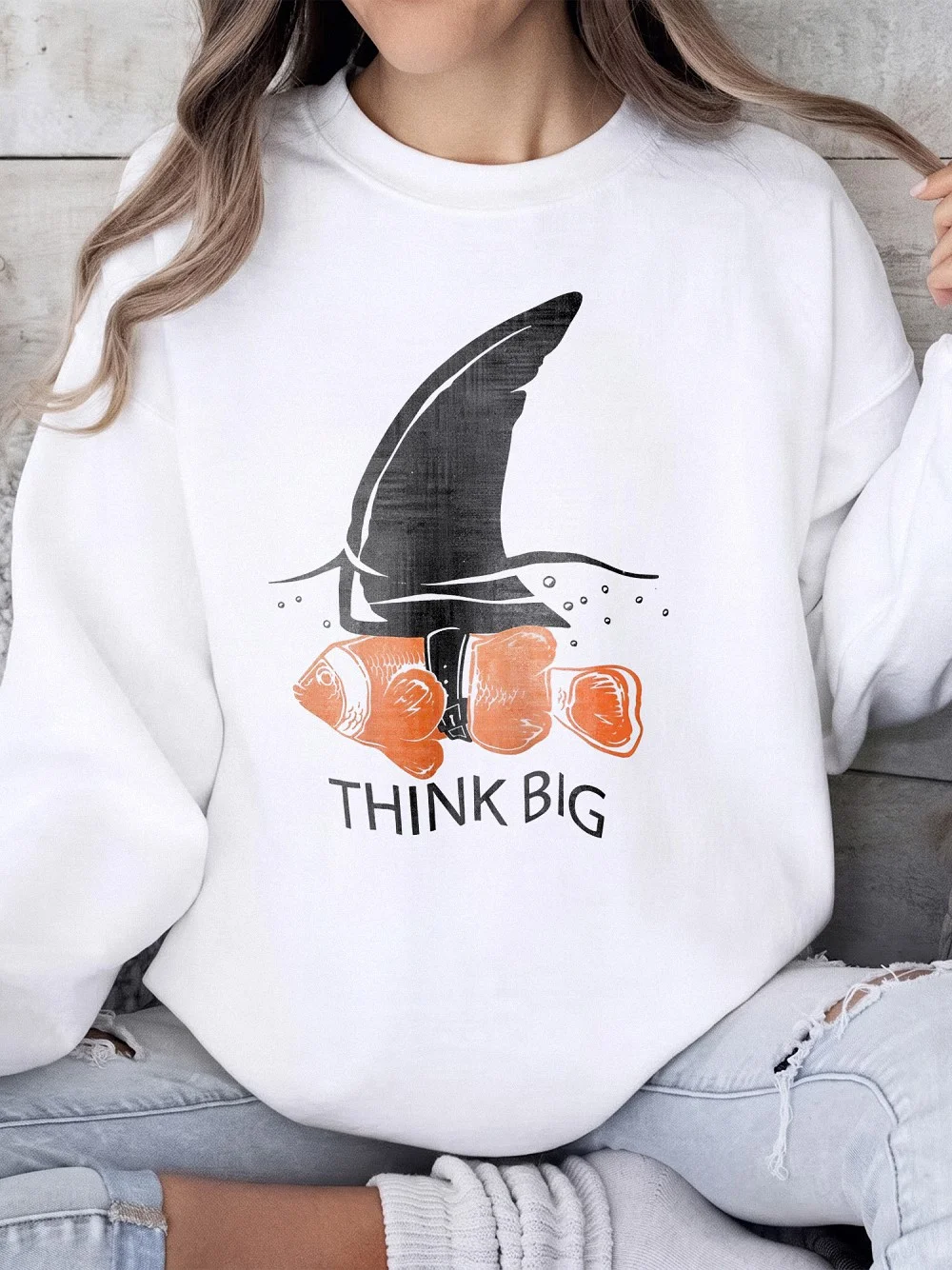Think Big Clownfish Shark Fin Motivational Graphic Tee For Entrepreneurs And Goal Setters
