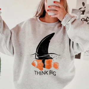 Think Big Clownfish Shark Fin Motivational Graphic Tee For Entrepreneurs And Goal Setters