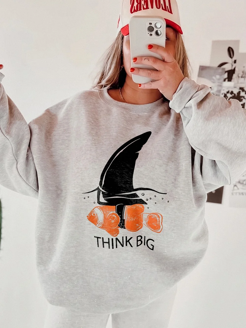 Think Big Clownfish Shark Fin Motivational Graphic Tee For Entrepreneurs And Goal Setters