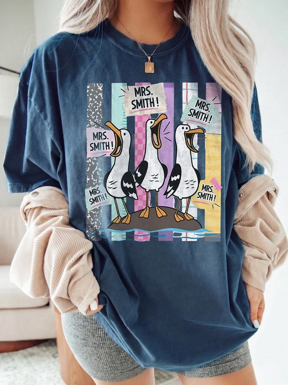 Personalized Teacher Name Funny Seagull Graphic Tee Back To School Gift