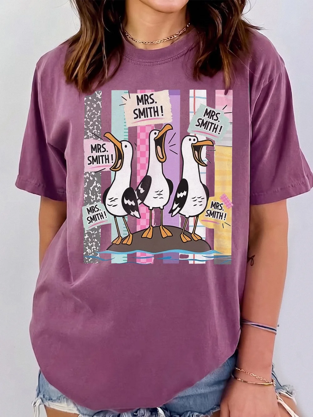 Personalized Teacher Name Funny Seagull Graphic Tee Back To School Gift
