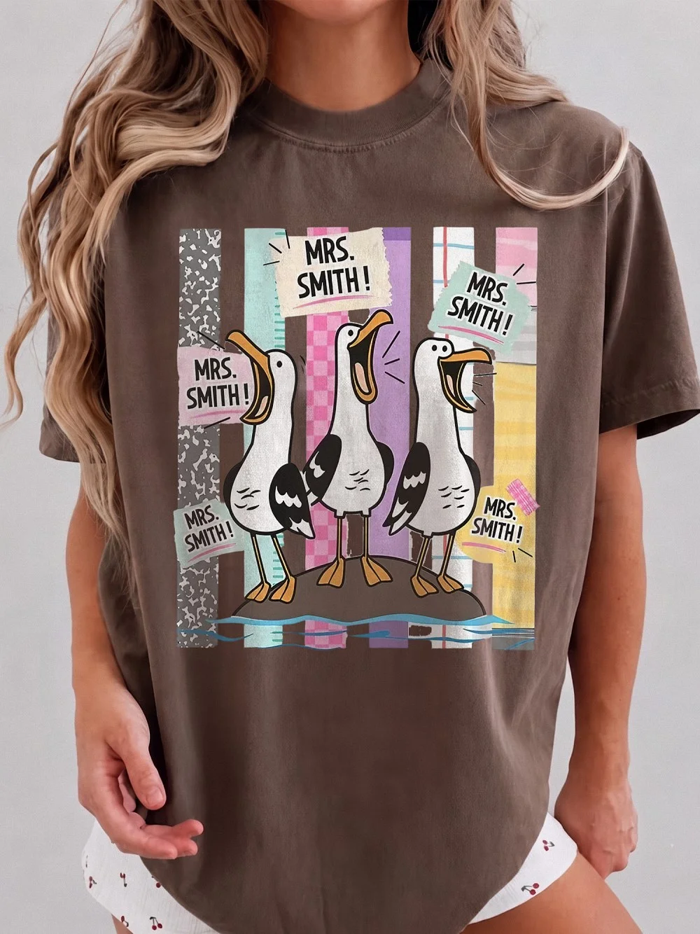 Personalized Teacher Name Funny Seagull Graphic Tee Back To School Gift