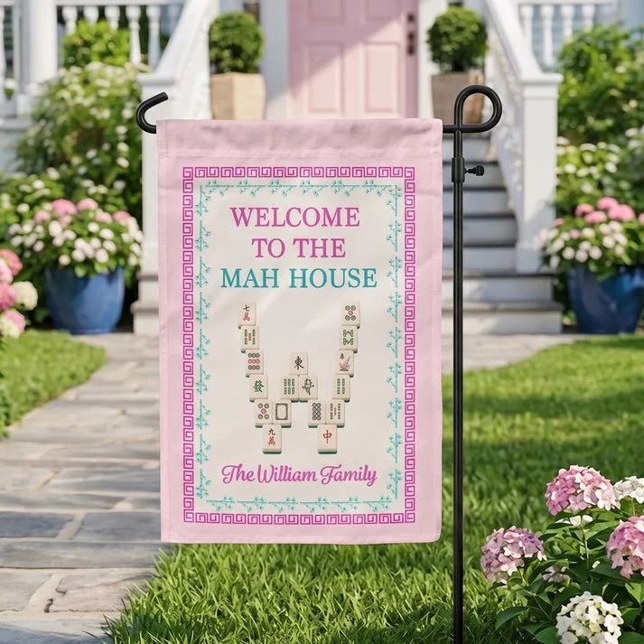Personalized Welcome To The Mah House Garden Flag Custom Family Name Mahjong Yard Sign Decor