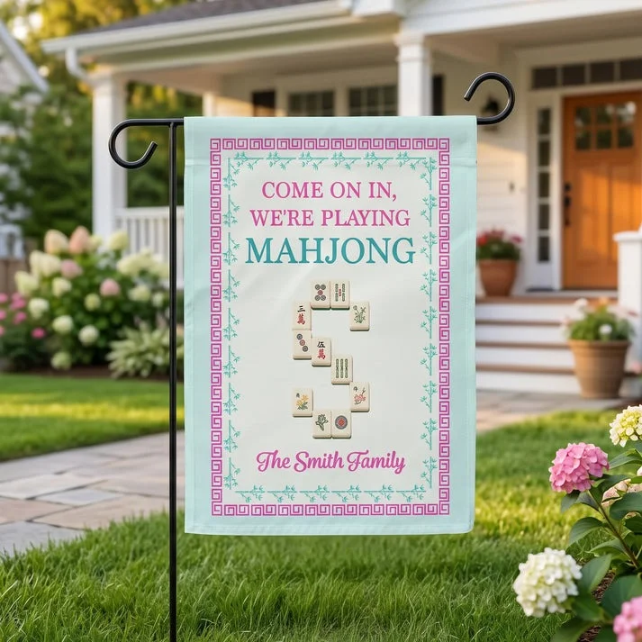 Personalized Welcome To The Mah House Garden Flag Custom Family Name Mahjong Yard Sign Decor
