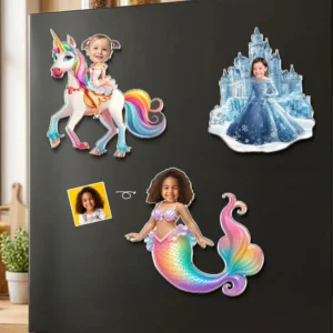 Custom Kids Face Photo Magnet Personalized Fantasy Character Unicorn Princess Mermaid Fridge Magnet