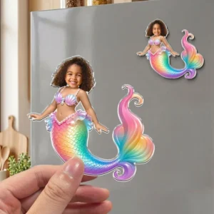 Custom Kids Face Photo Magnet Personalized Fantasy Character Unicorn Princess Mermaid Fridge Magnet