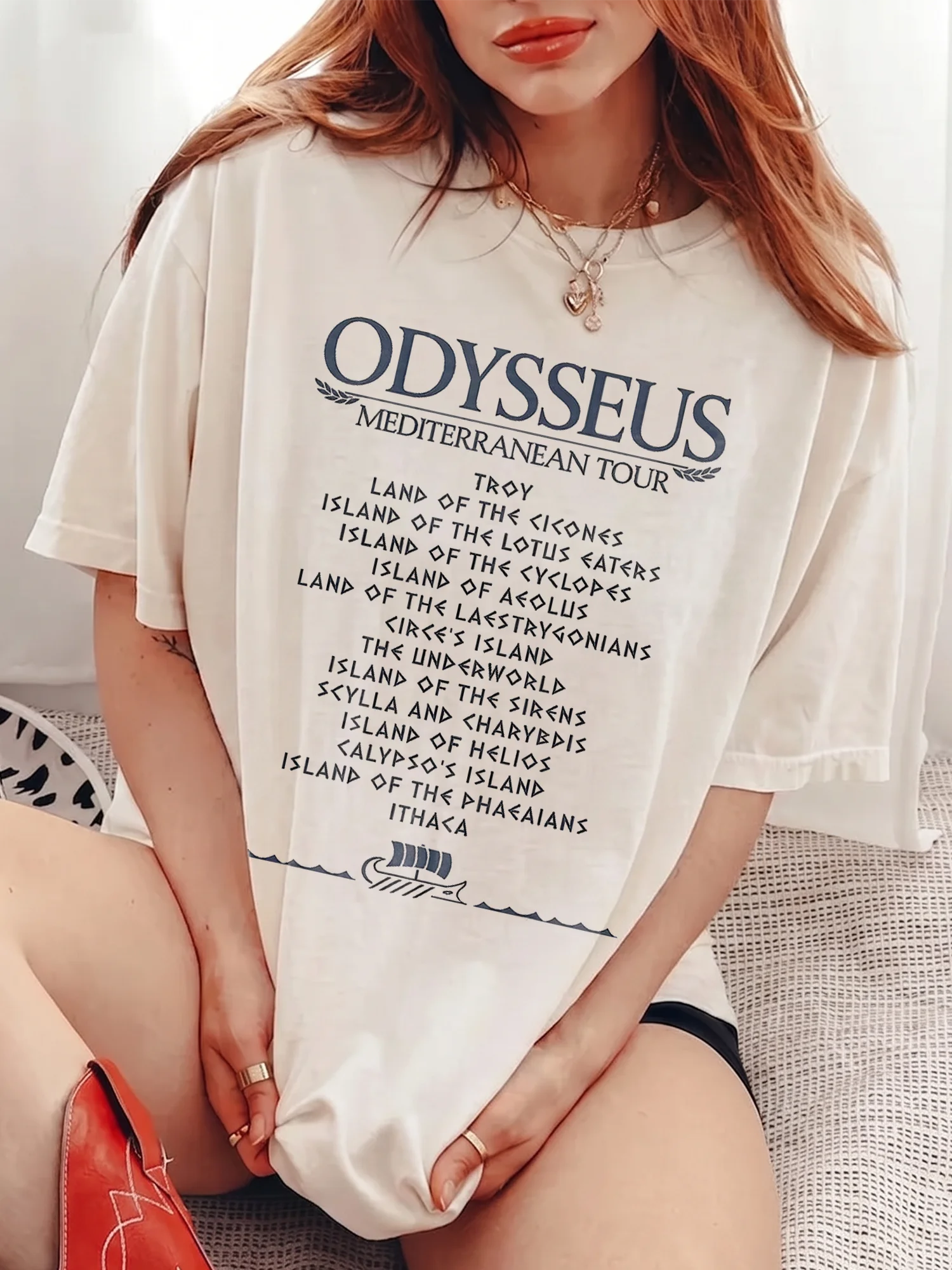 Odysseus Mediterranean Tour Graphic Tee Greek Mythology Shirt Homer The Odyssey Book Lover Apparel Literature Teacher Gift