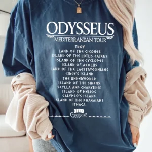 Odysseus Mediterranean Tour Graphic Tee Greek Mythology Shirt Homer The Odyssey Book Lover Apparel Literature Teacher Gift