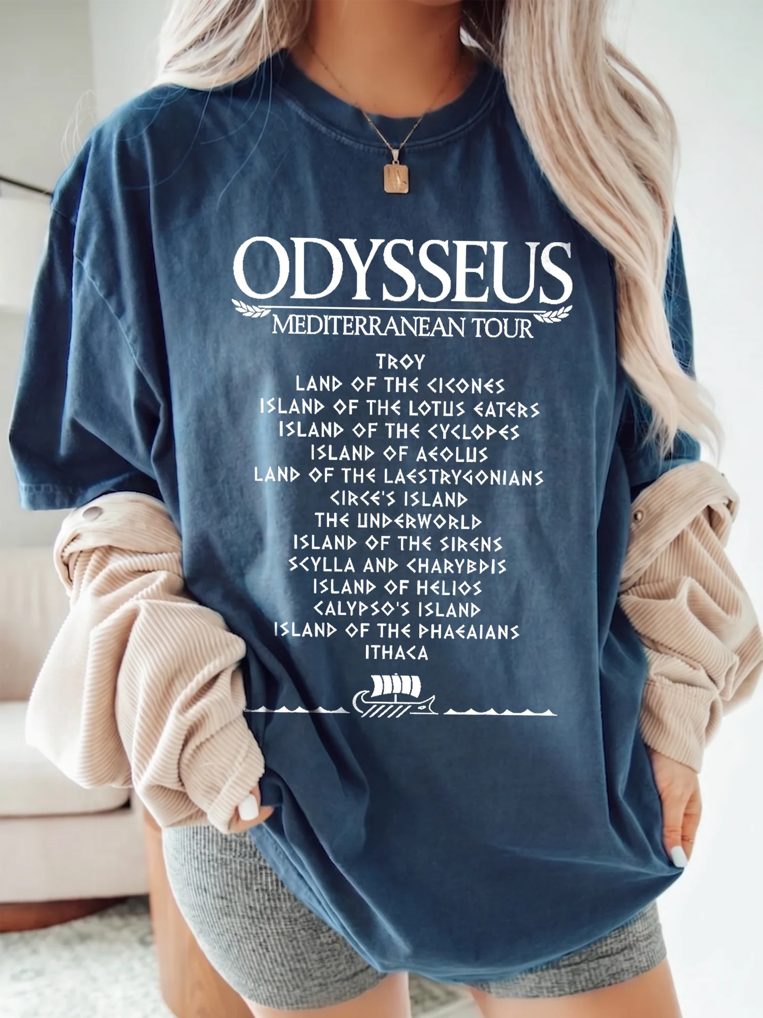 Odysseus Mediterranean Tour Graphic Tee Greek Mythology Shirt Homer The Odyssey Book Lover Apparel Literature Teacher Gift