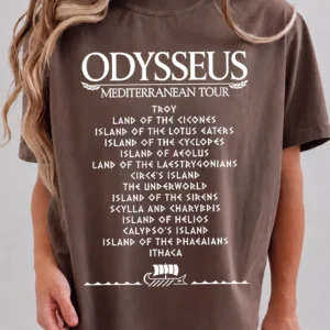 Odysseus Mediterranean Tour Graphic Tee Greek Mythology Shirt Homer The Odyssey Book Lover Apparel Literature Teacher Gift