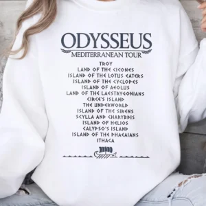 Odysseus Mediterranean Tour Graphic Tee Greek Mythology Shirt Homer The Odyssey Book Lover Apparel Literature Teacher Gift