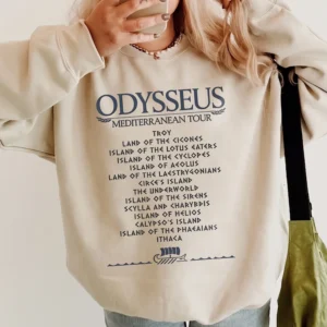Odysseus Mediterranean Tour Graphic Tee Greek Mythology Shirt Homer The Odyssey Book Lover Apparel Literature Teacher Gift