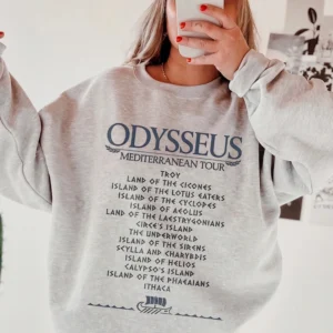 Odysseus Mediterranean Tour Graphic Tee Greek Mythology Shirt Homer The Odyssey Book Lover Apparel Literature Teacher Gift
