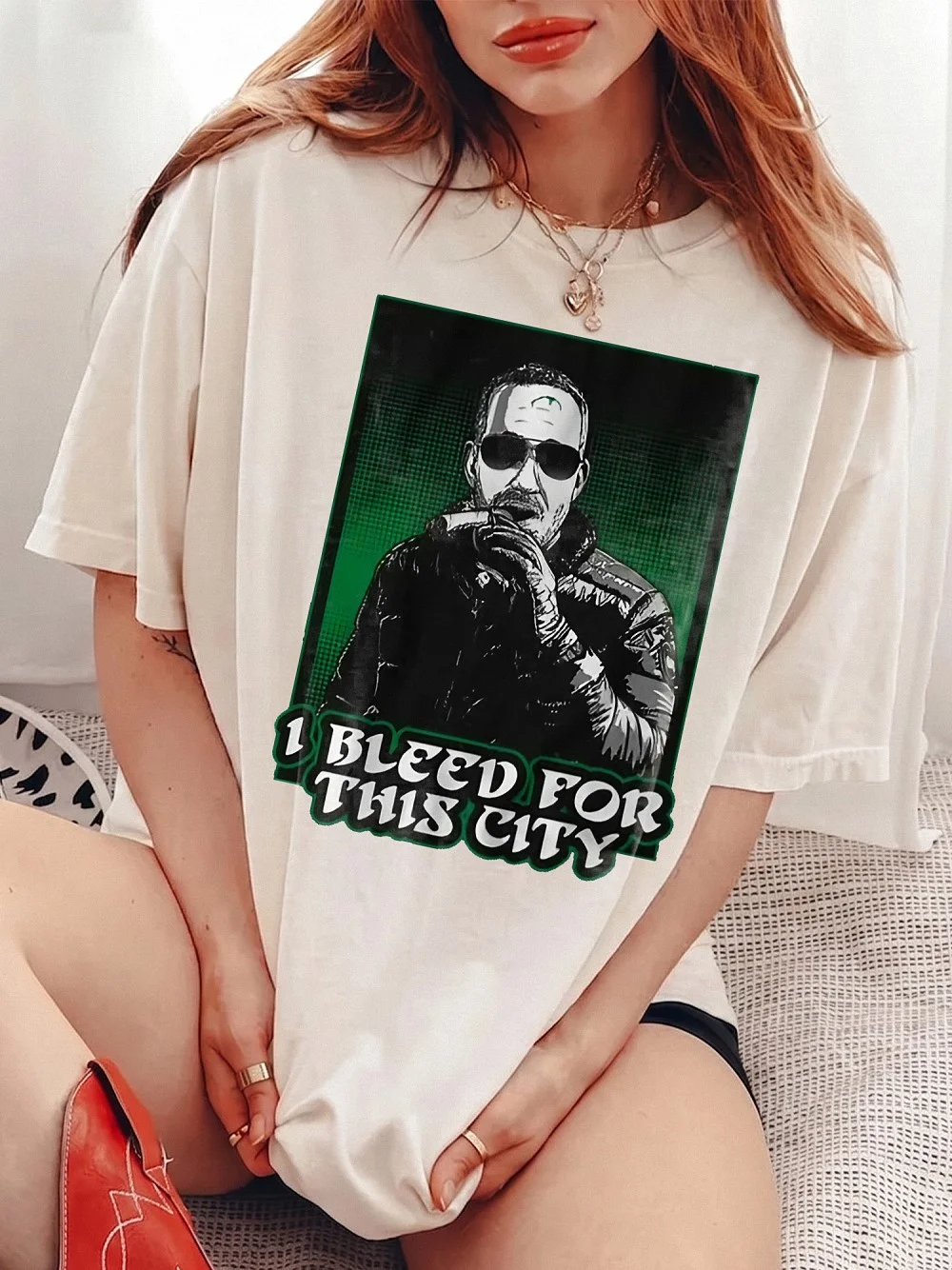 Howie Roseman I Bleed For This City Graphic Tee Cigar Smoking Man Urban Streetwear Shirt Green And Black City Pride T-Shirt