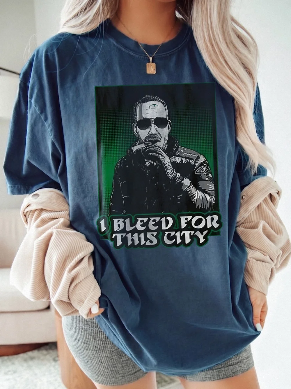 Howie Roseman I Bleed For This City Graphic Tee Cigar Smoking Man Urban Streetwear Shirt Green And Black City Pride T-Shirt
