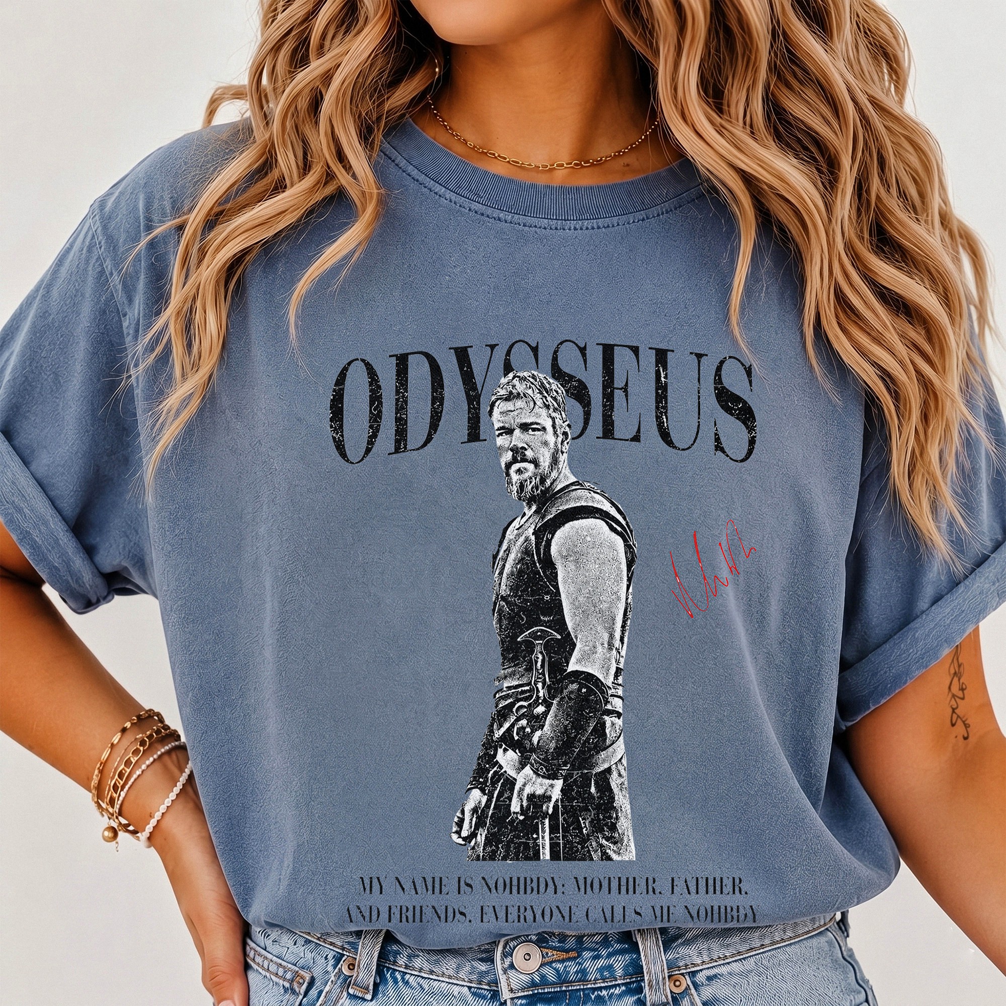 Odysseus My Name Is Nobody Greek Mythology Graphic Tee Vintage Homer Literature T-Shirt For Classics Students