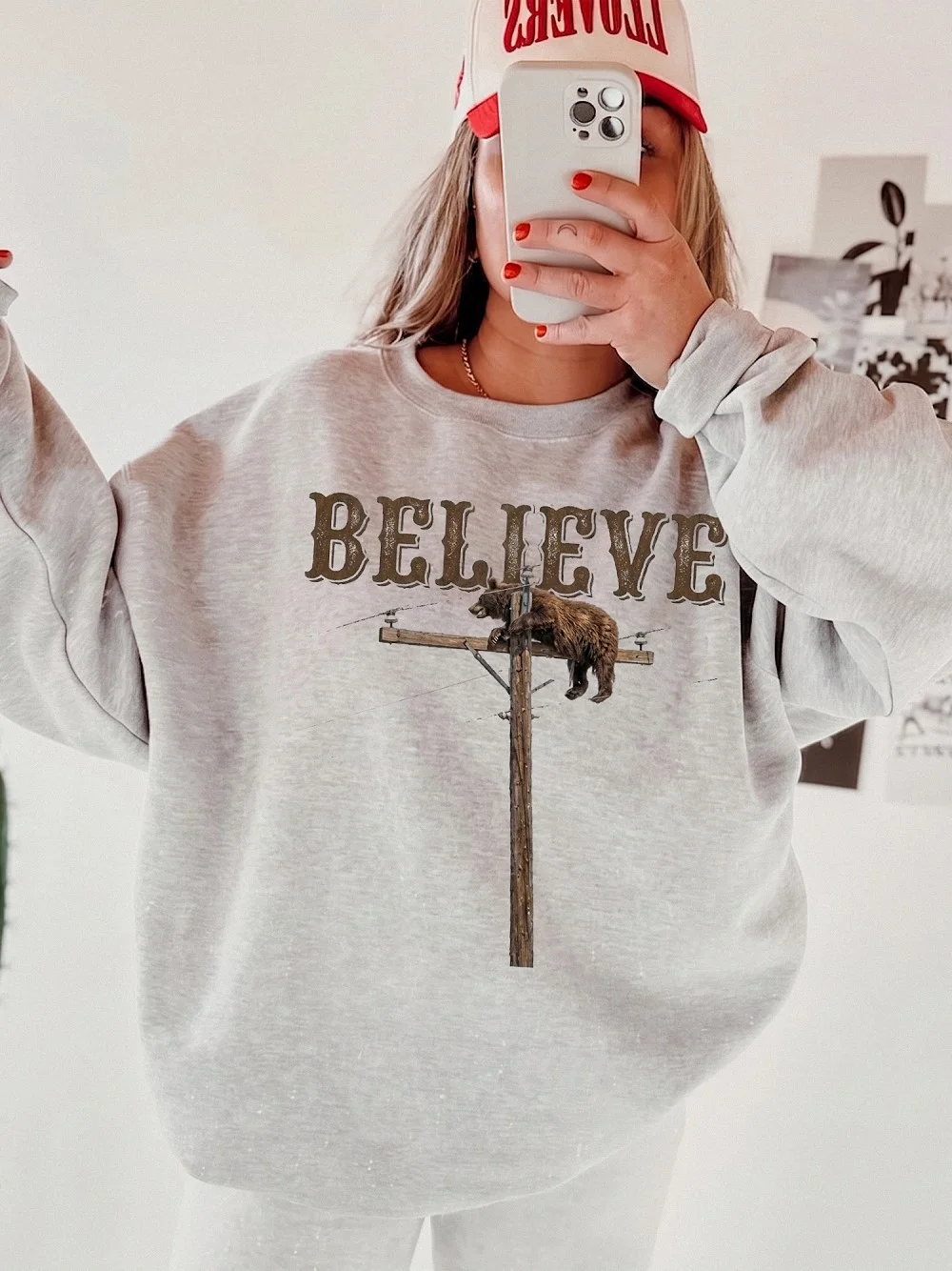 Believe Bear Climbing Pole Vintage Graphic Tee Quirky Wildlife T-Shirt Inspirational Boho Shirt