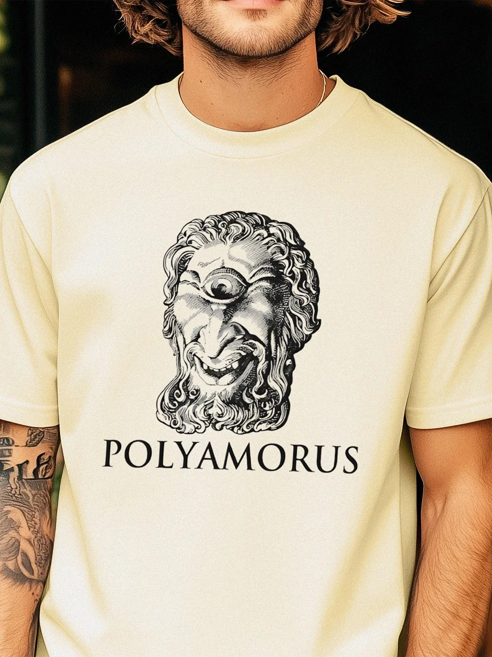 Polyamorus Cyclops Graphic Tee Vintage Mythology Humor T-Shirt For Open Relationships