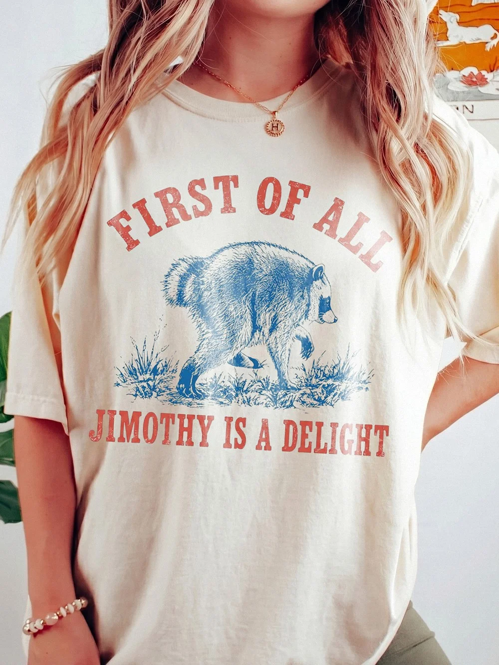 First Of All Jimothy Is A Delight Funny Raccoon T-Shirt Vintage Animal Graphic Tee Quirky Statement Shirt Sarcastic Gift