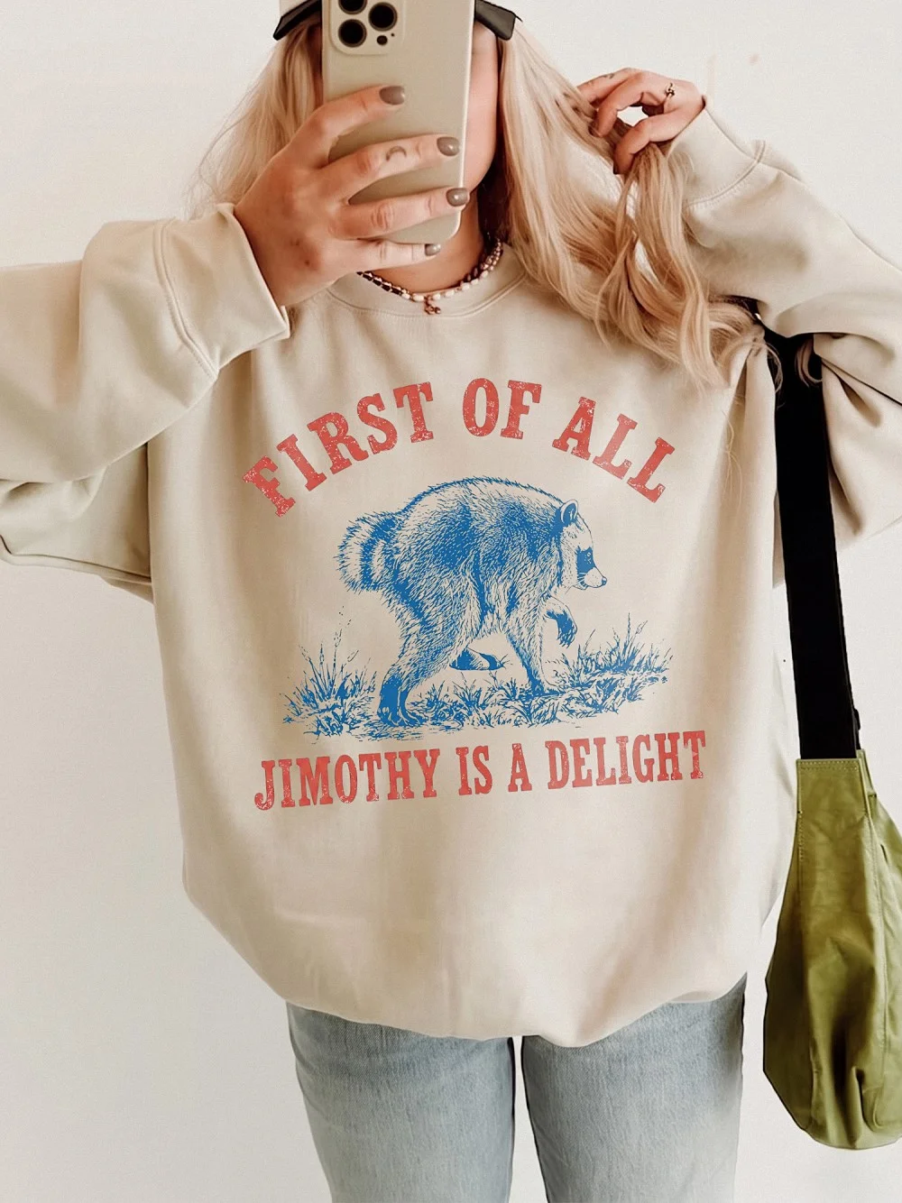 First Of All Jimothy Is A Delight Funny Raccoon T-Shirt Vintage Animal Graphic Tee Quirky Statement Shirt Sarcastic Gift