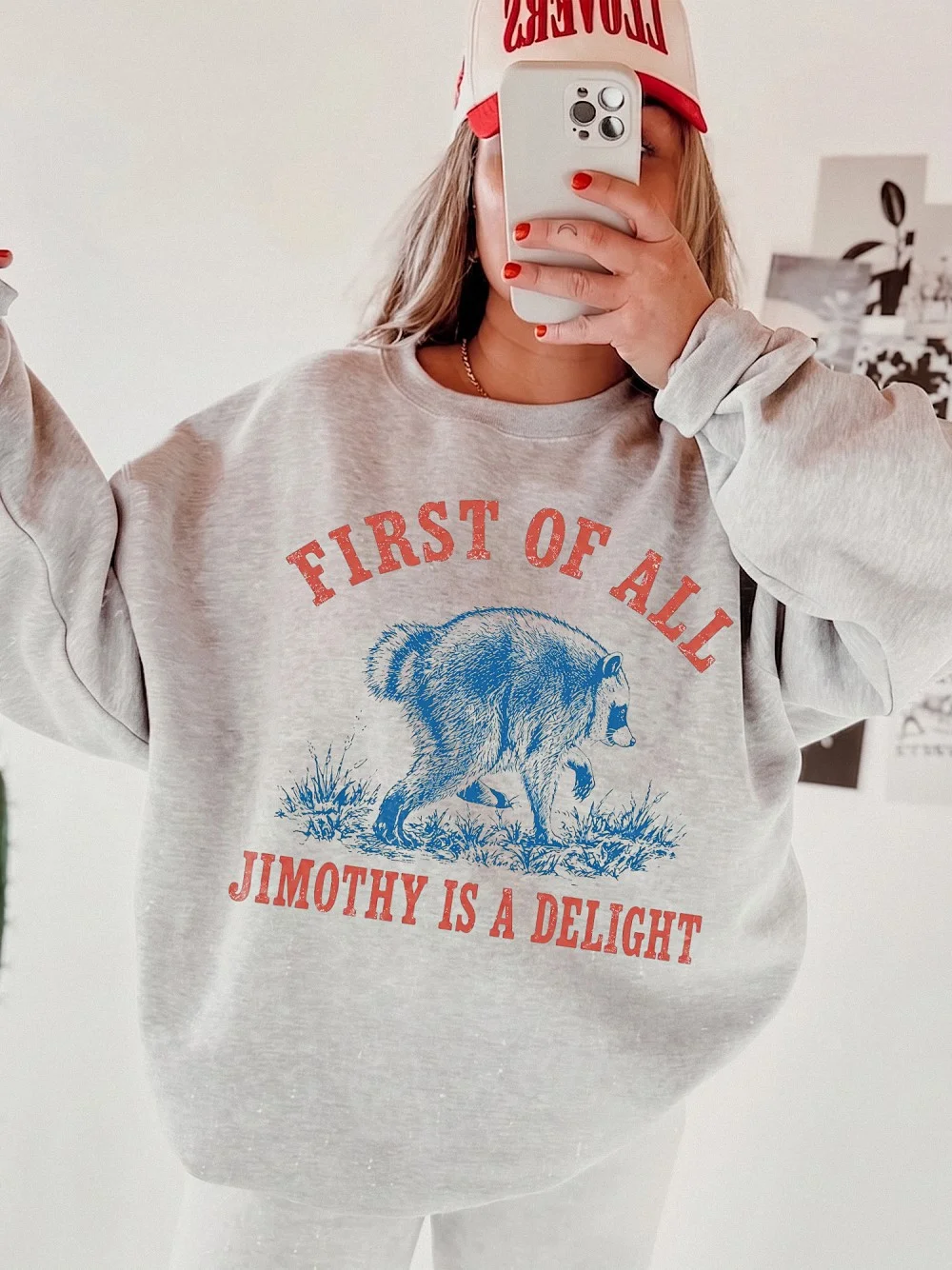 First Of All Jimothy Is A Delight Funny Raccoon T-Shirt Vintage Animal Graphic Tee Quirky Statement Shirt Sarcastic Gift