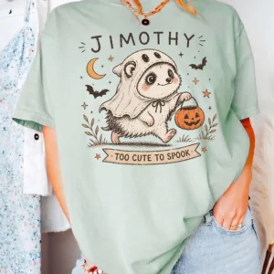 Personalized Too Cute To Spook Halloween Tee Custom Name Cute Ghost Animal Graphic T-Shirt