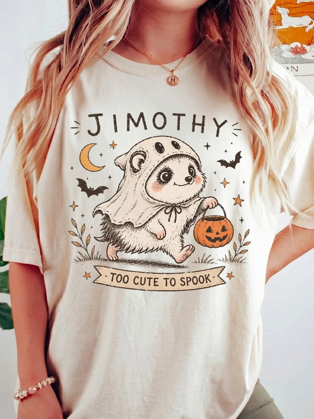 Personalized Too Cute To Spook Halloween Tee Custom Name Cute Ghost Animal Graphic T-Shirt