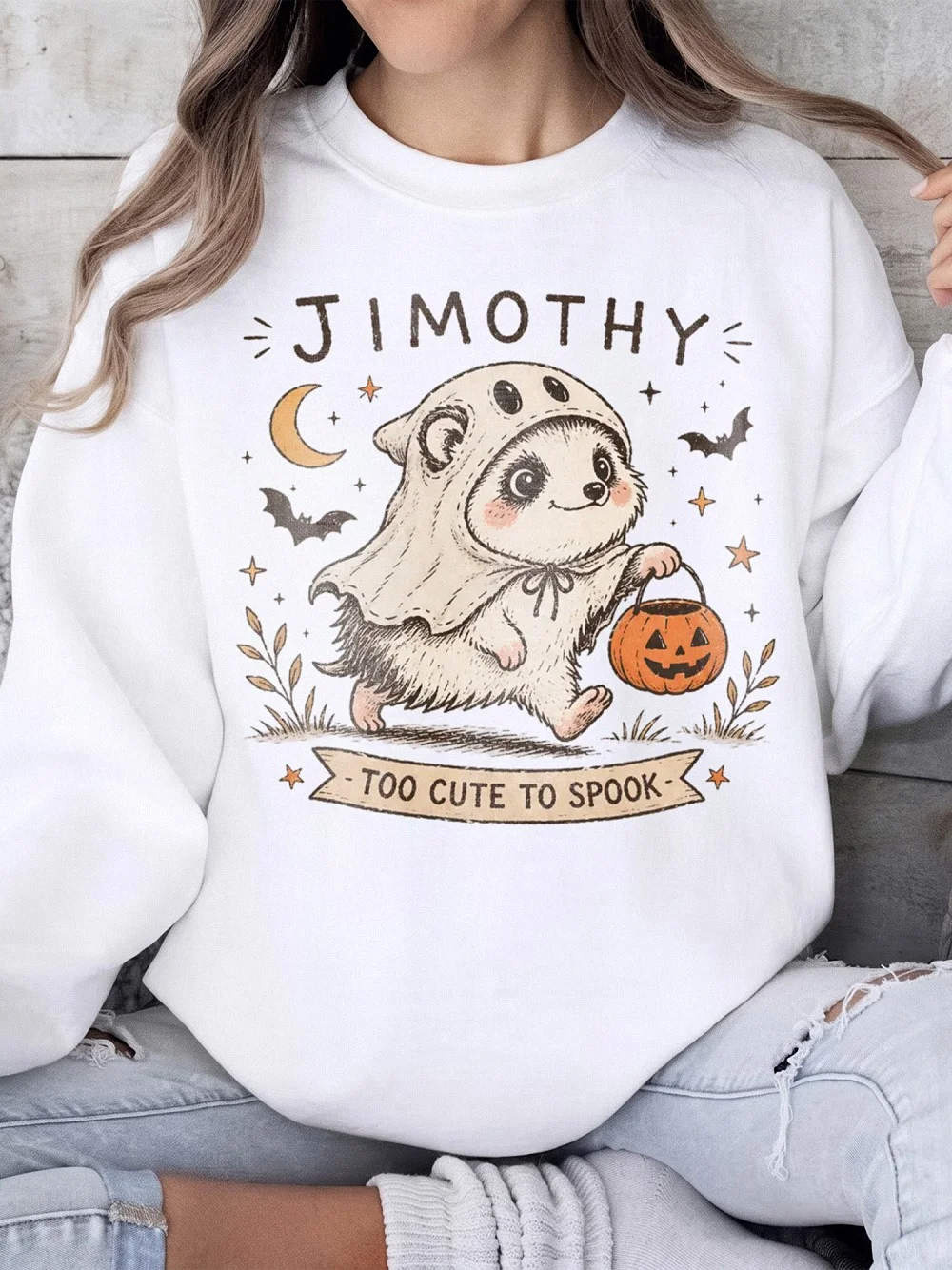 Personalized Too Cute To Spook Halloween Tee Custom Name Cute Ghost Animal Graphic T-Shirt